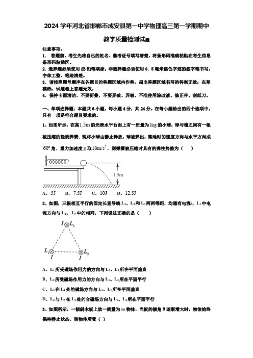 2024学年河北省邯郸市成安县第一中学物理高三第一学期期中教学质量检测试题含解析