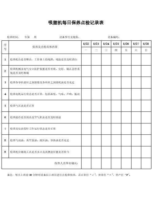 吸塑机每日保养点检记录表模板