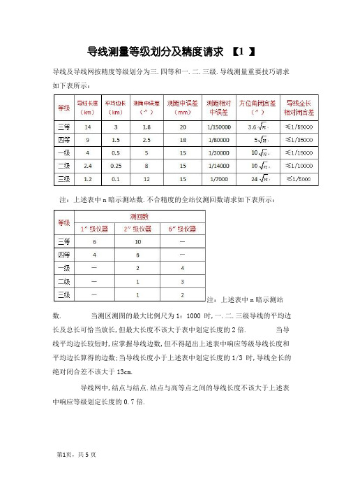 导线测量等级划分及精度要求