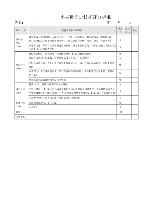 小夹板固定技术评分标准