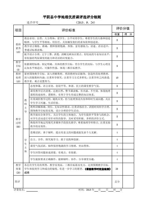 中学地理优质课评选评分细则