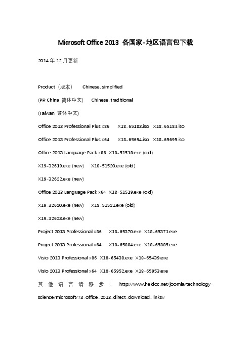 Microsoft Office 2013 各国家-地区语言包下载