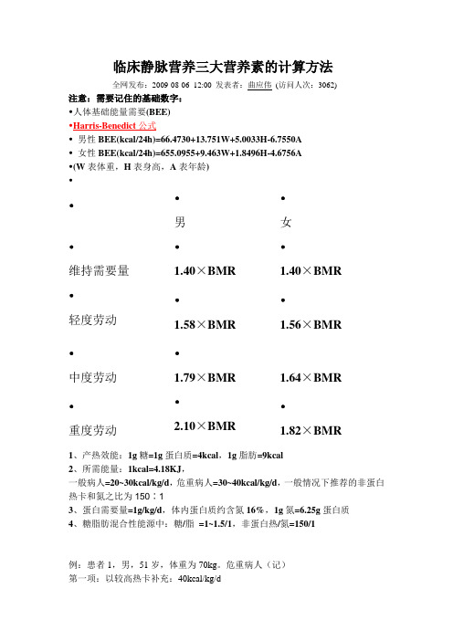 禁食后 TPN能量计算 绝对实用