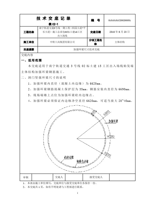 洞门加强环梁尺寸技术交底