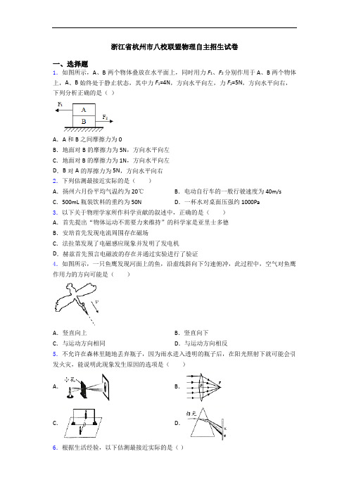 浙江省杭州市八校联盟物理自主招生试卷