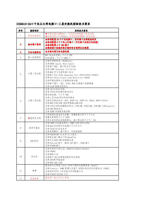 ICX6610系列交换机招标技术要求