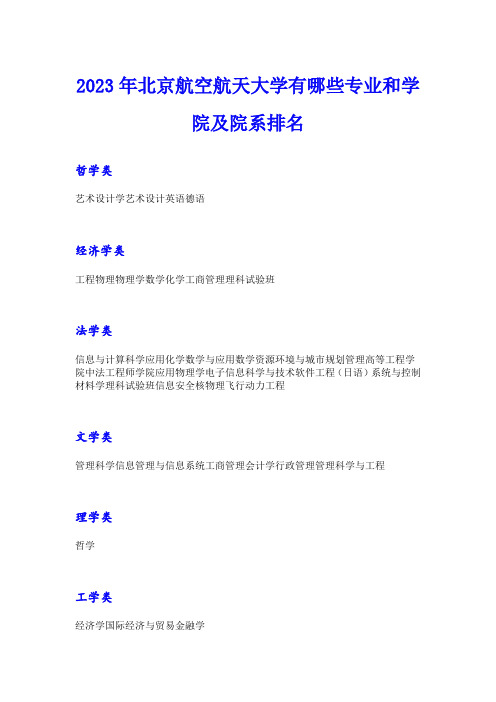 2023年北京航空航天大学有哪些专业和学院及院系排名