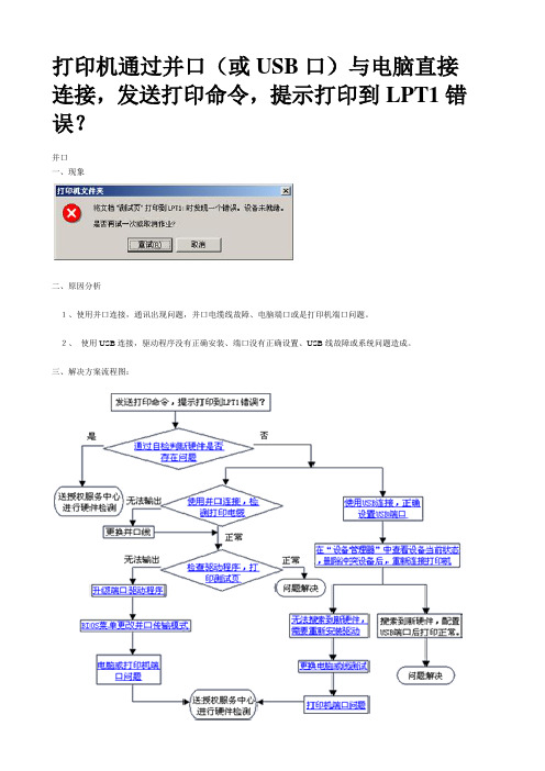 打印机通过并口(或USB口)与电脑直接连接发送打印命令提示打印到LPT1错误