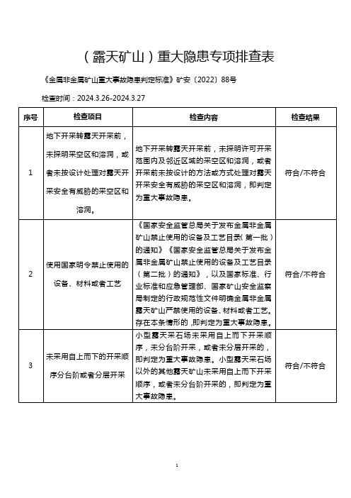 露天矿山重大隐患排查表