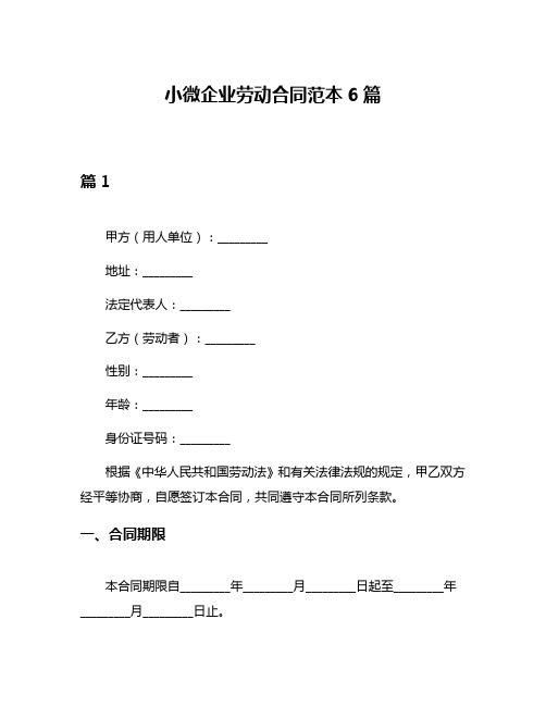 小微企业劳动合同范本6篇