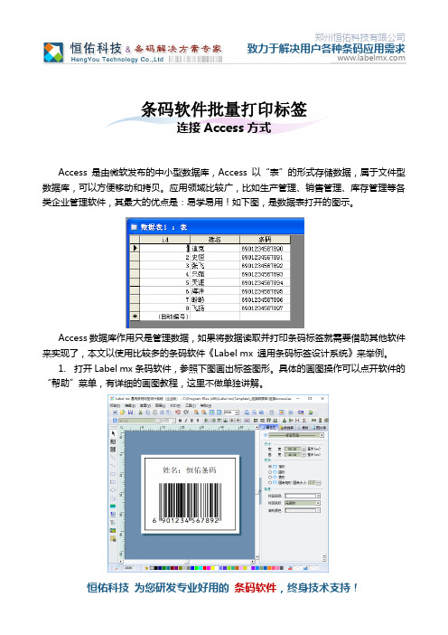 条码软件批量打印标签_连接Access方式