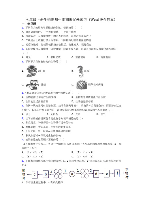 七年级上册生物荆州生物期末试卷练习(Word版含答案)