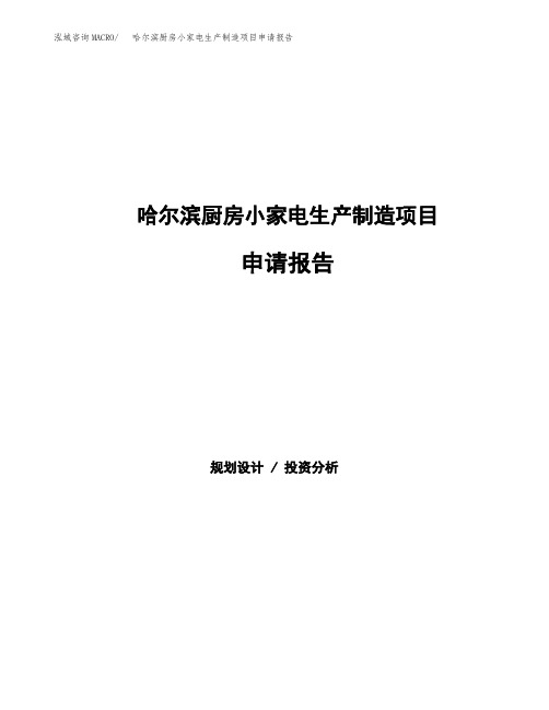 哈尔滨厨房小家电生产制造项目申请报告