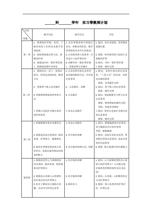 实习护士带教周计划