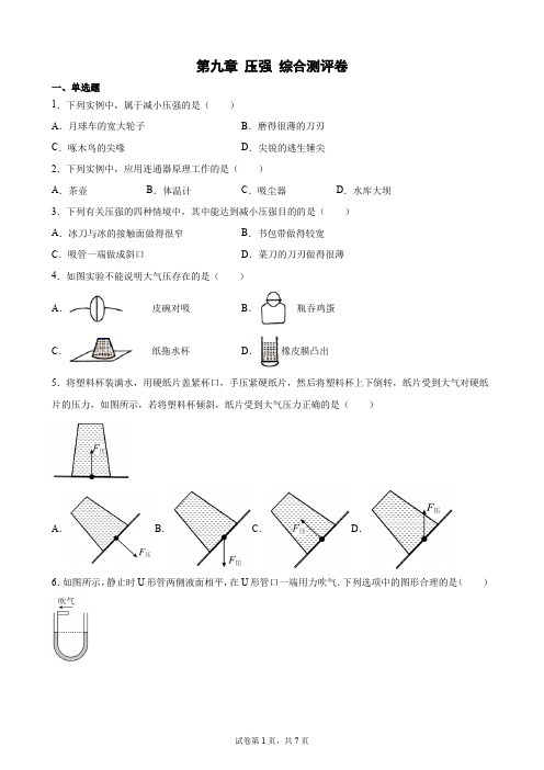 2023年中考物理一轮复习卷(人教版)第九章 压强