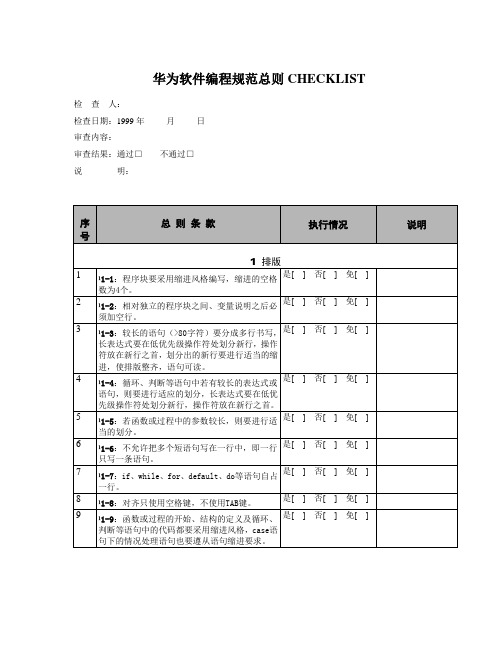 华为软件编程规范总则CHECKLIST