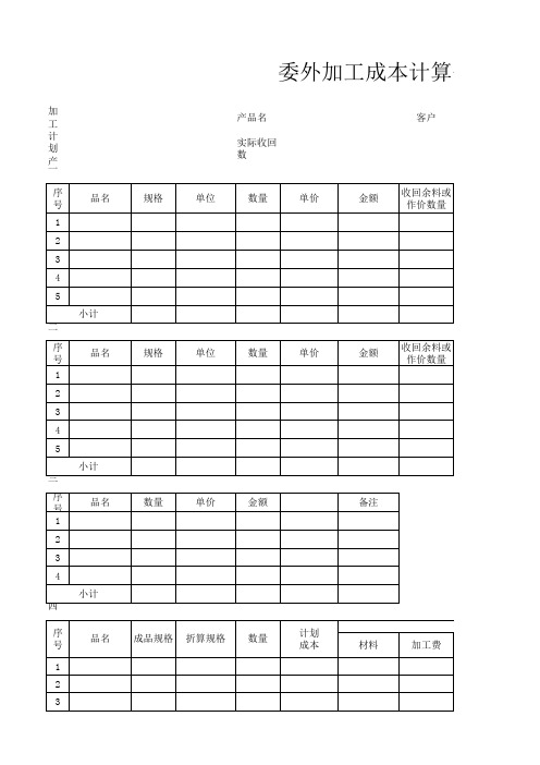 委外加工成本计算分析表