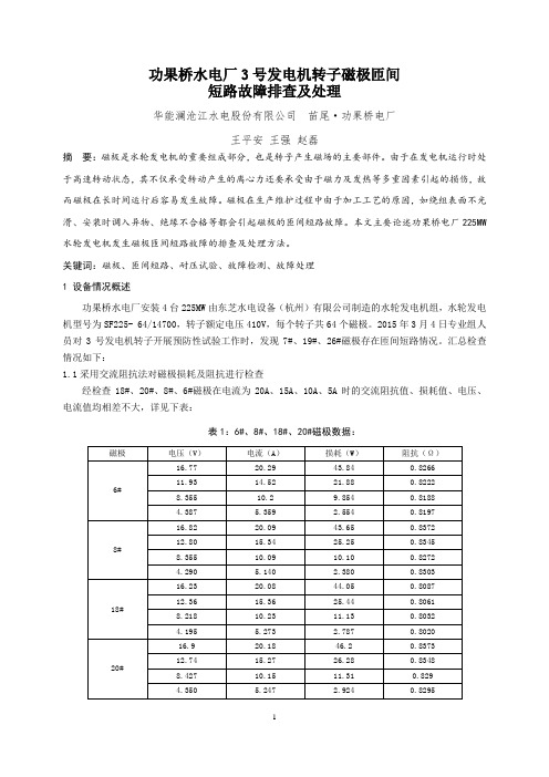 功果桥水电厂3号发电机转子磁极匝间短路故障排查及处理