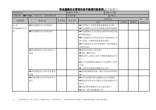 职业健康安全管理体系审核检查表