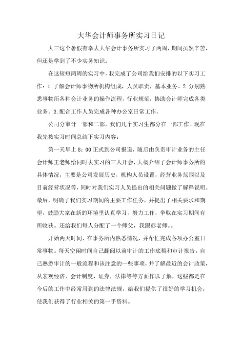 大华会计师事务所实习日记