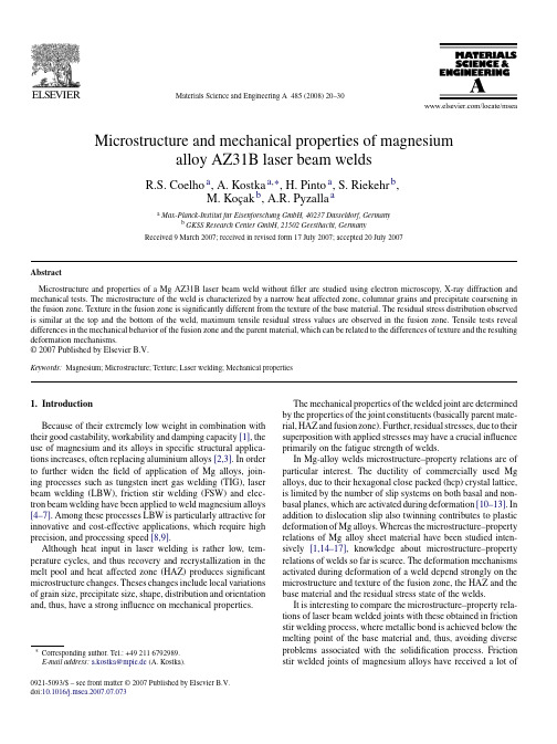 2008Microstructure and mechanical properties of magnesium alloy AZ31B laser beam welds