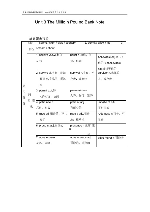 人教版高中英语必修三unit3知识点汇总及练习