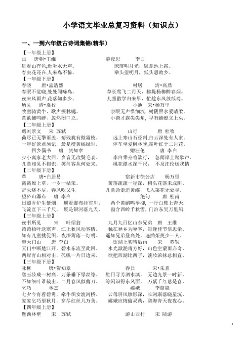 小学语文毕业总复习资料(知识点)