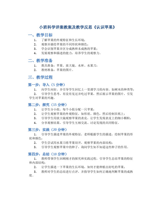 小班科学详案教案及教学反思《认识苹果》