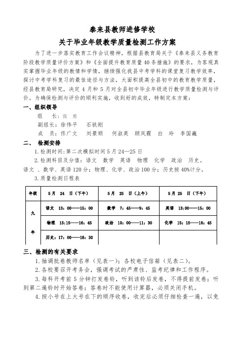 2013毕业年级教学质量检测工作方案