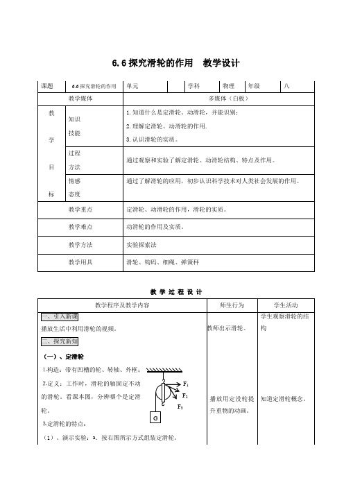 沪粤版优质课6.6探究滑轮的作用-教学设计