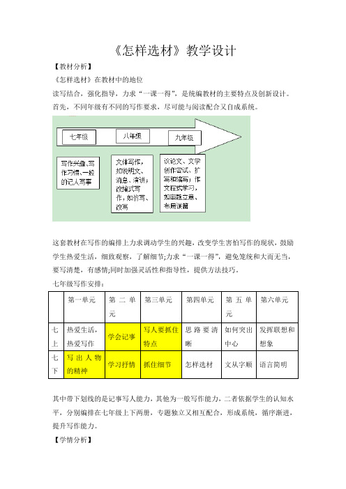 部编版七年级下册第4单元《怎样选材》作文教案设计及范文