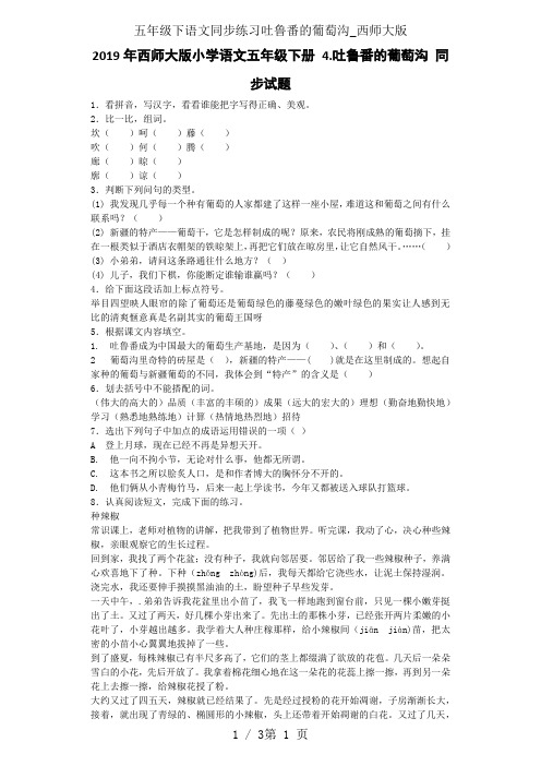五年级下语文同步练习吐鲁番的葡萄沟_西师大版