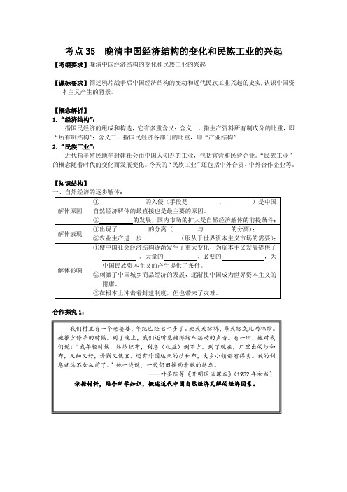 考点35  晚清中国经济结构的变化和民族工业的兴起