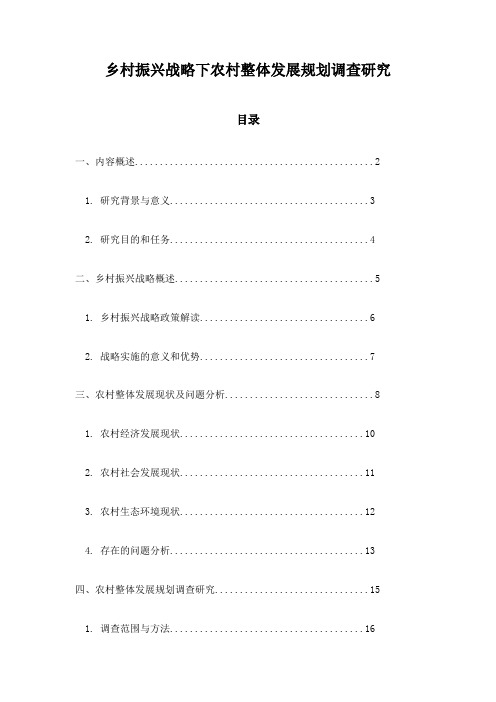 乡村振兴战略下农村整体发展规划调查研究