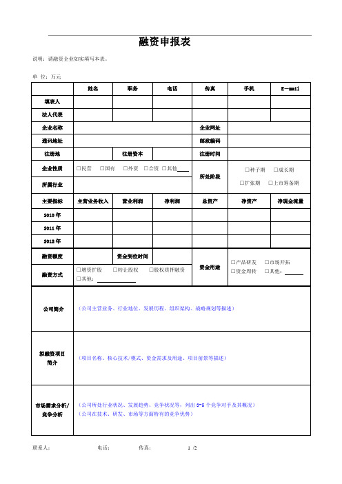 融资申报表