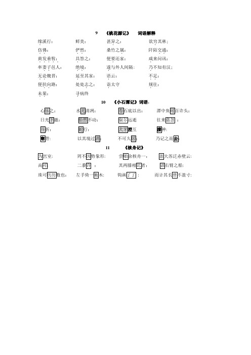 (桃花源、小石潭、核舟)词语解释