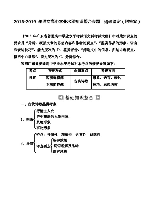 2018-2019年语文高中学业水平知识整合专题：诗歌鉴赏(附答案)