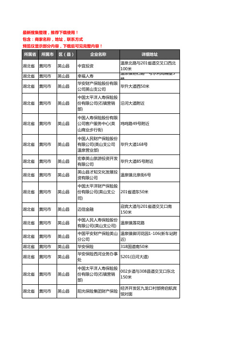 新版湖北省黄冈市英山县保险企业公司商家户名录单联系方式地址大全42家