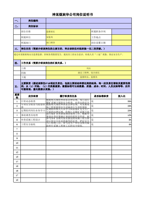 某五大电力煤炭公司岗位说明书安监局部长