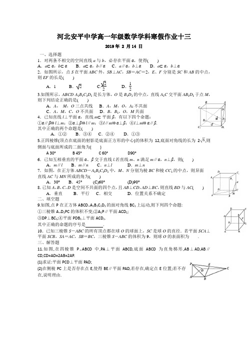 河北省安平县安平中学高一数学寒假作业13(实验班)