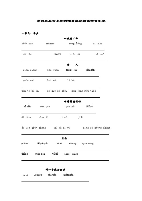 北师大版   六年级语文上册   日积月累  词语拼音大全