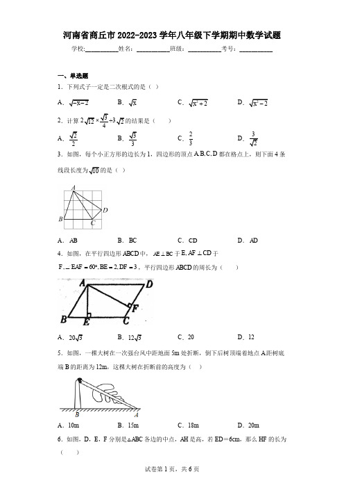 河南省商丘市2022-2023学年八年级下学期期中数学试题