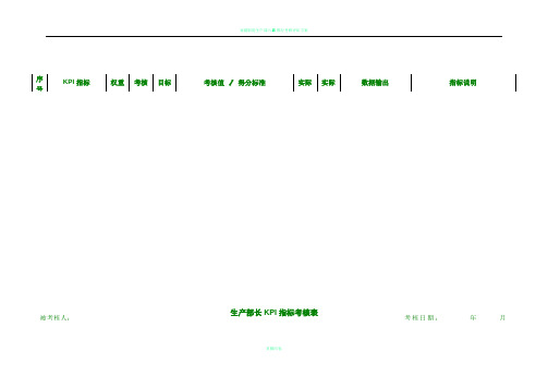生产部KPI指标考核表