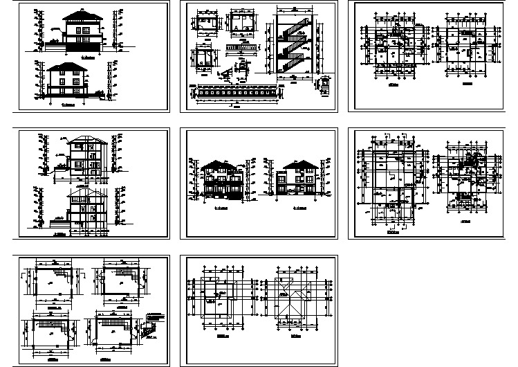 325平米左右3层框混结构单体别墅建筑设计CAD图纸（含地下室）