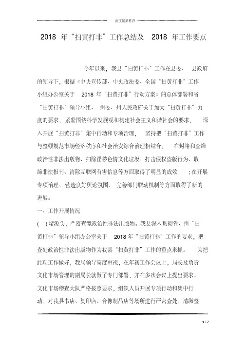 2018年“扫黄打非”工作总结及2018年工作要点