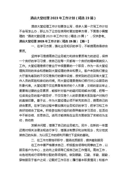 酒店大堂经理2023年工作计划(精选23篇)