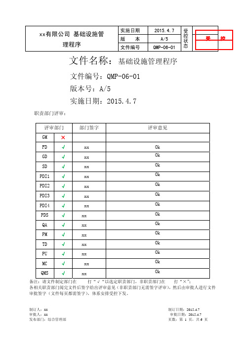 QMP-06-01 基础设施管理程序 A5