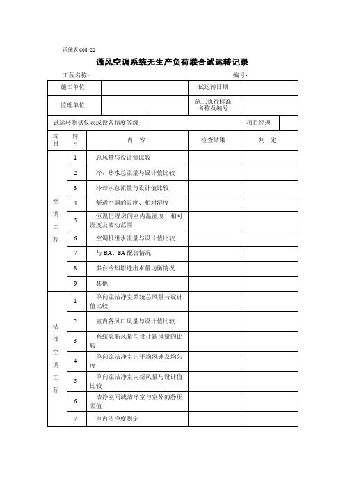 甬统表C05﹣20《通风空调系统无生产负荷联合试运转记录》.