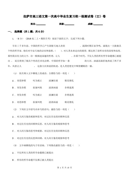 拉萨市高三语文第一次高中毕业生复习统一检测试卷(II)卷