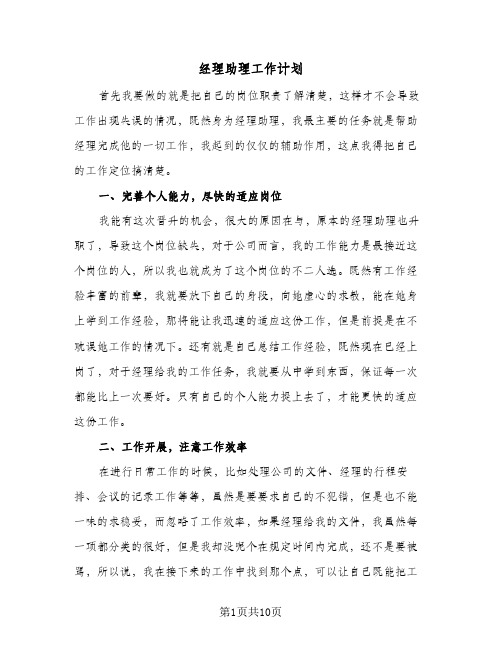 经理助理工作计划（四篇）